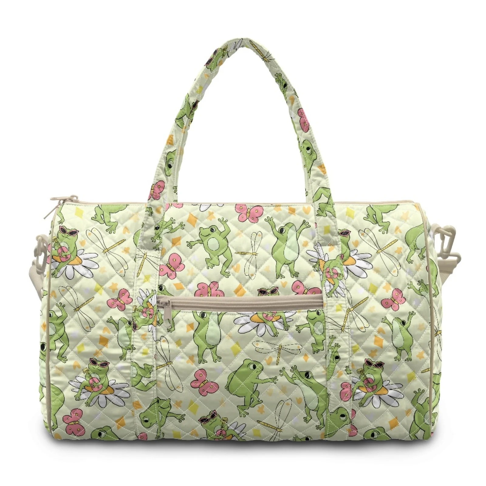 Coloranimal Frog Floral Lightweight Travel Duffel Bags for Women Washable Travel Tote Bag New Trend