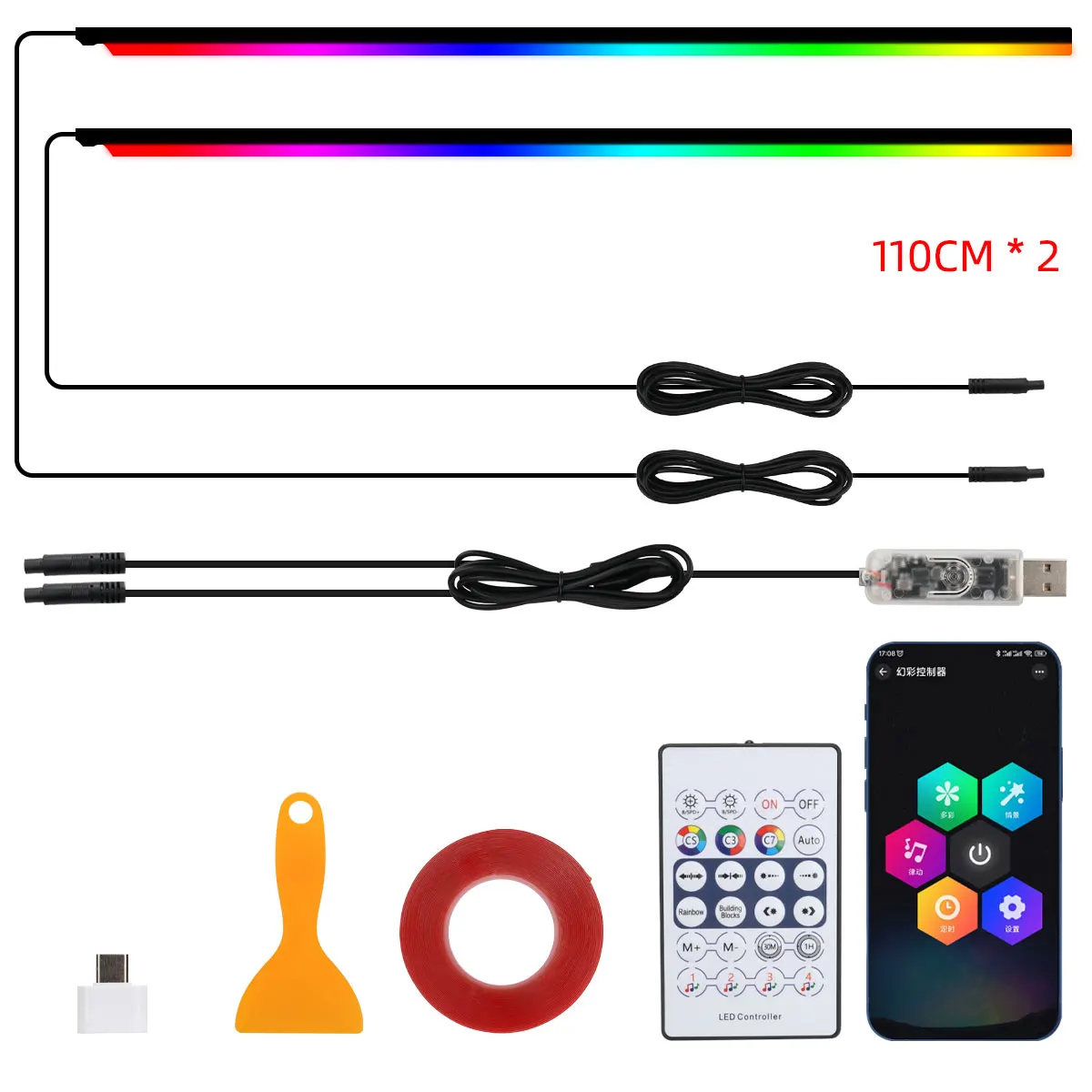 NONE 110 cm 43,31 "Auto Schiebedach Umgebungslichter LED Dachfenster Symphony RGB Innen Acryl Streifen Dekoration USB APP Fernbedienung 8