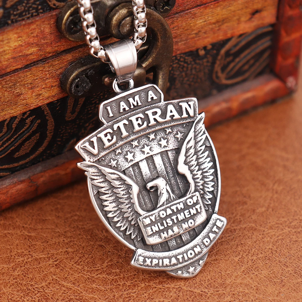 

Trendy Design American soldiers Commemorative Pendant Popular Charm Stainless Steel American War Eagle Necklaces Veteran Jewelry