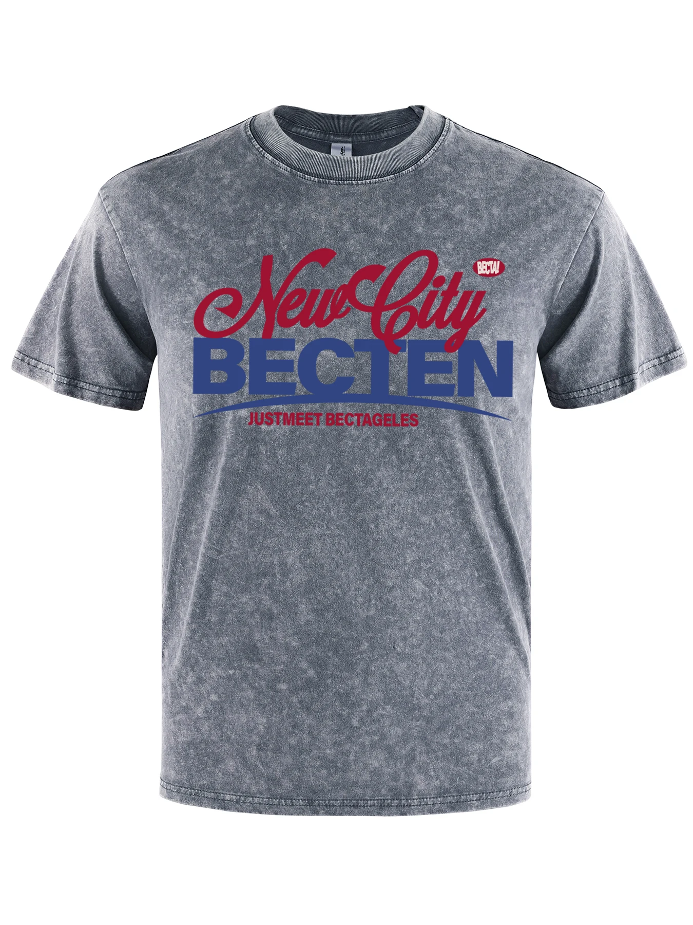 

New City Becten Just Meet Bectageles Print Men Washed T-Shirts Cotton All-Match T Shirt Loose Tops Summer Crewneck Streetwear