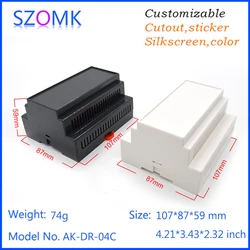 1Piece 107*87*59mm black or white szomk plastic din rail enclosure instrument housing for pcb design abs plastic PLC casing