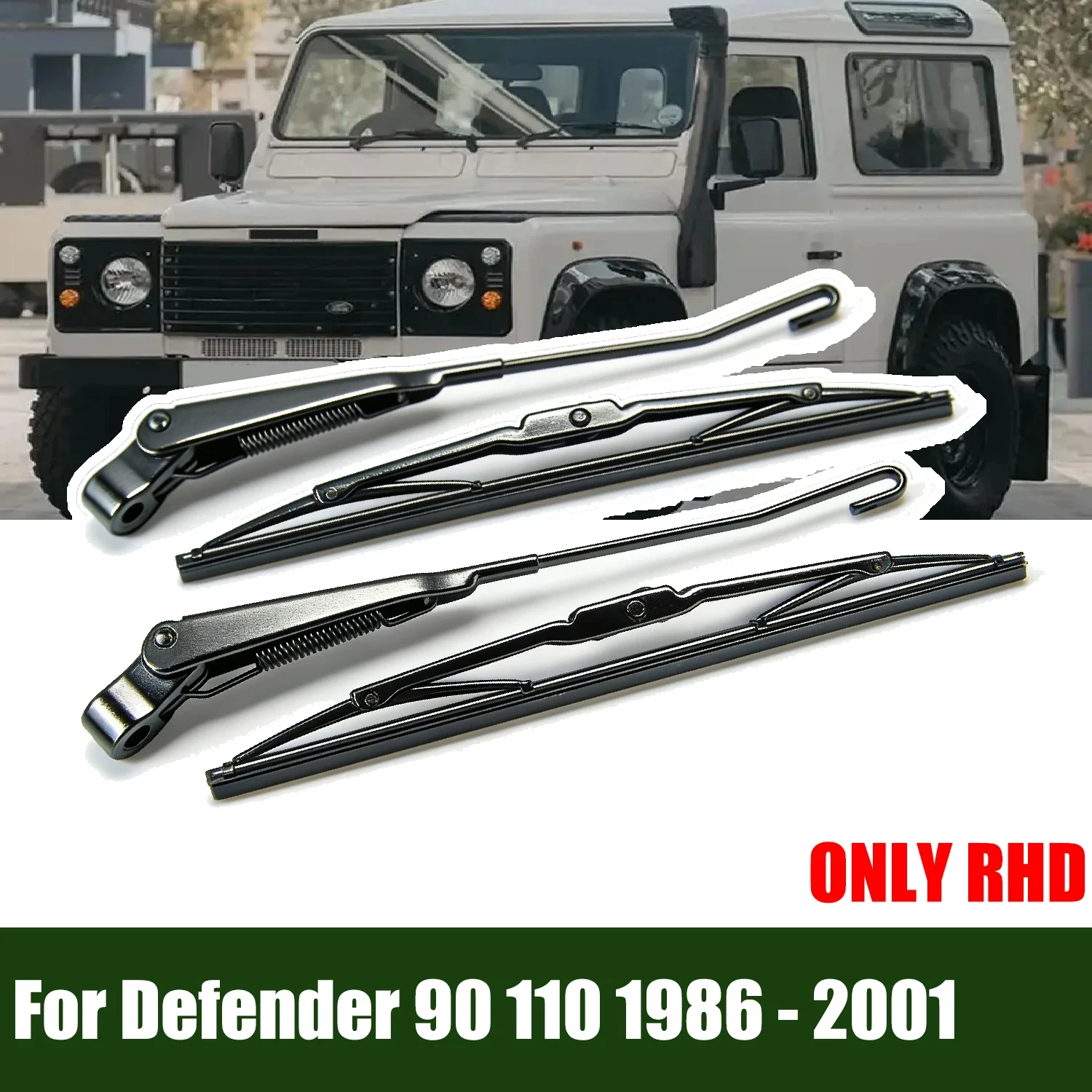 2X Front Windscreen Windshield Wash Wiper Arm & Blade ONLY RHD For Land Rover Defender 90 110 1986 - 2001 Range Rover Classic