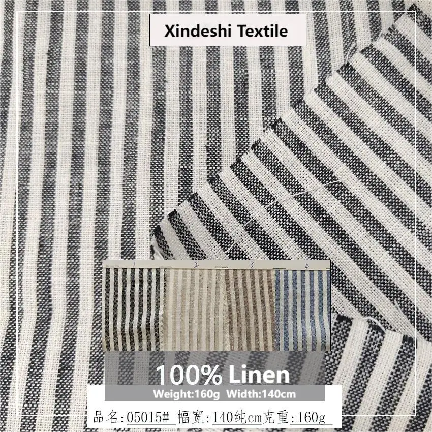 High-end natural fabric 100% linen 14S yarn-dyed strips linen fabric of shirt, trousers, and suit clothing available