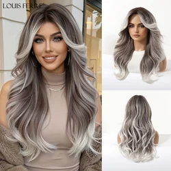 LOUIS FERRE Longo Fofo Onda Loira Perucas com Franja Lolita Cosplay Natural Ombre Perucas Sintéticas para Mulheres Resistente Ao Calor Fibre