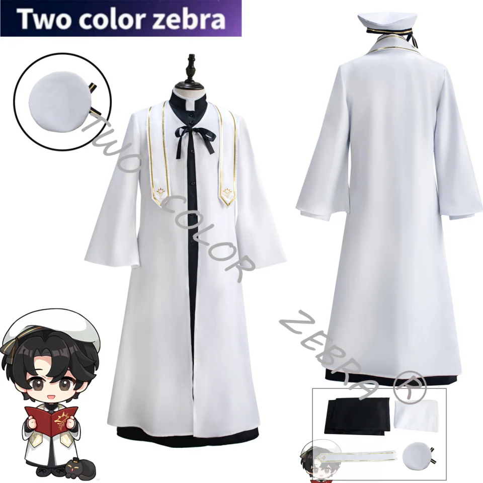 

Anime Lord of Mysteries Fools Cosplay Costume White Choir Long Robe Hat Full Sets Unfroms Halloween Party Role Play Outfits