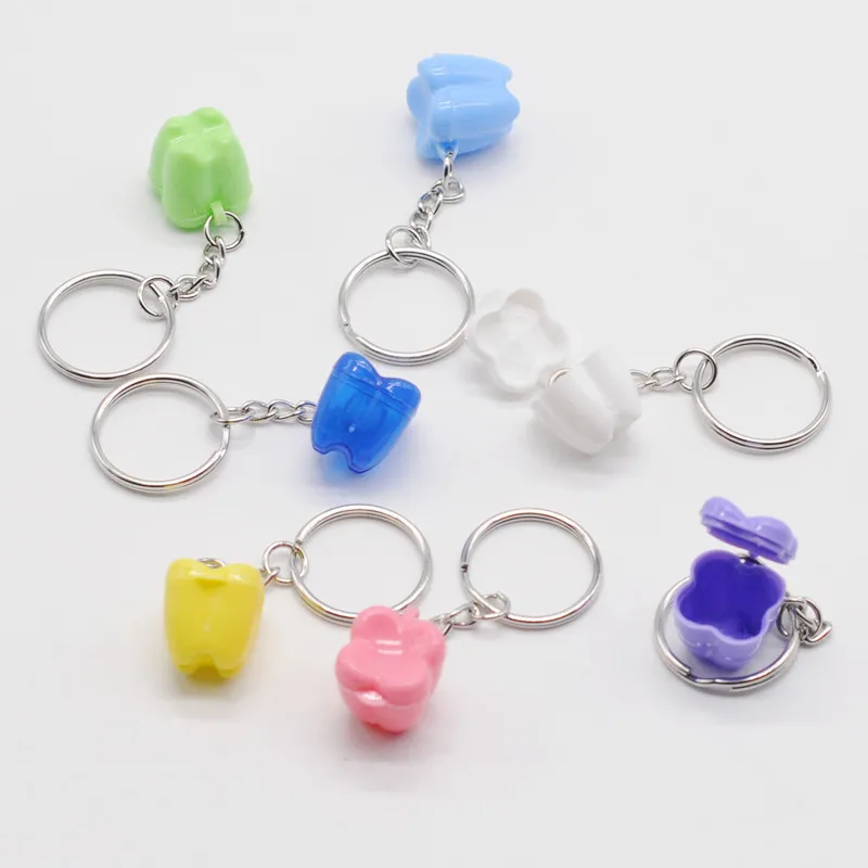 10Pcs Ring-Shaped Dental Multicolor Milk Tooth Box Keychain, Medical PP Material, Stores 1-3 Teeth, Kids Keepsake & Lab Gift