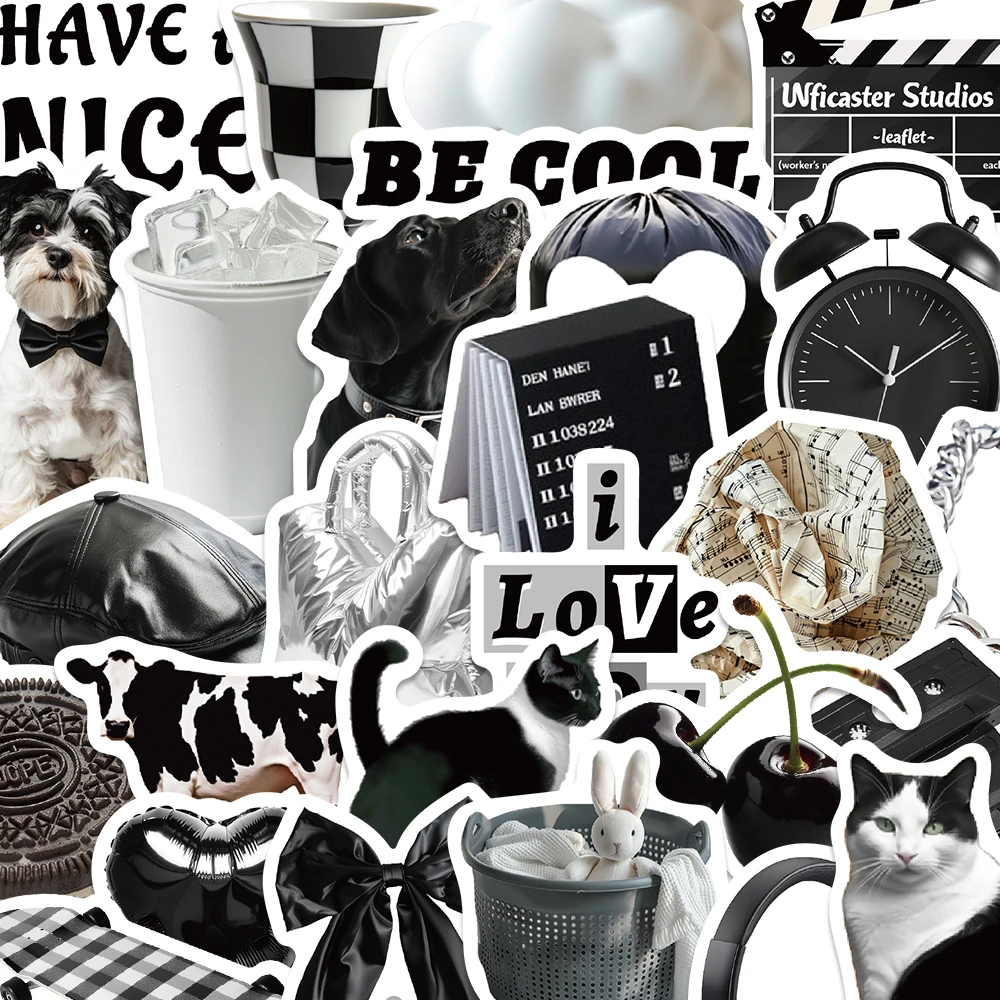 

30PCS Black White Series Graffiti Stickers INS Style DIY Decals For Laptop Suitcase Refrigerator Guitar Toy Decorate Stickers