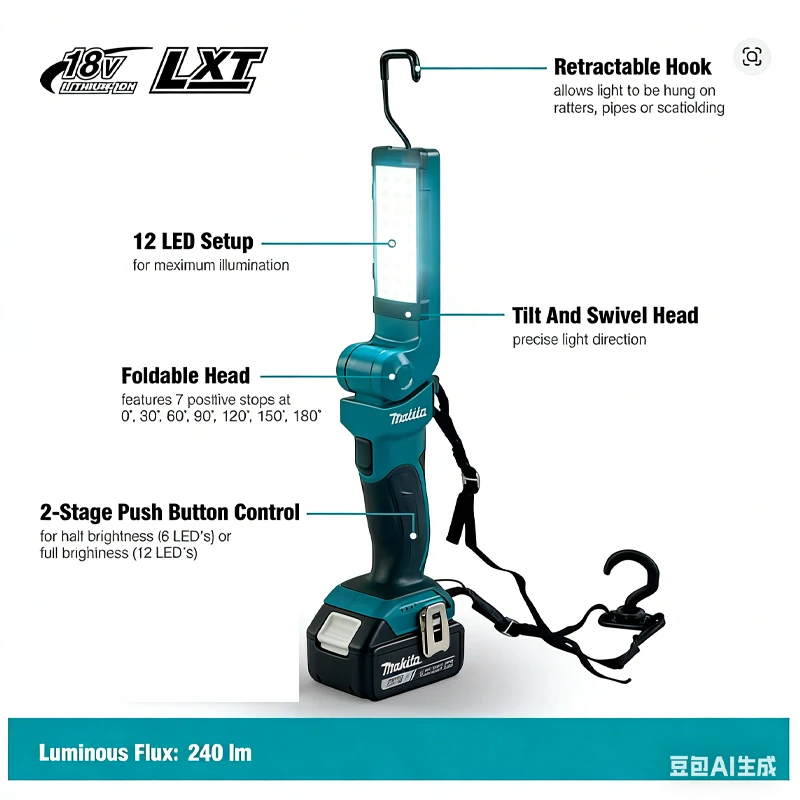 battery️ Original Makita DML801 18V LXT rechargeable work light folding desk lamp LED flashlight is only used for tool lighting