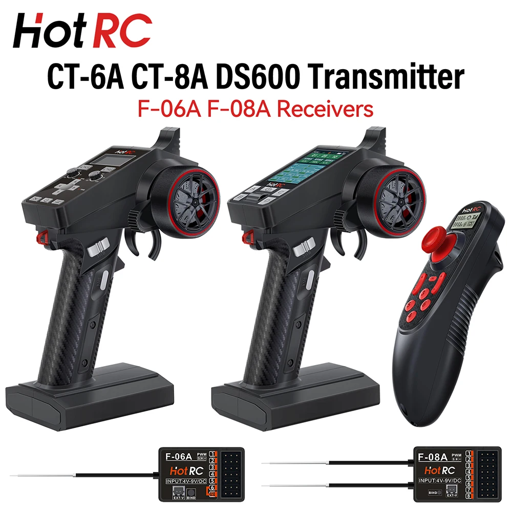 HotRC Émetteur CT-6A CT-8A DSfemelle 6CH 8CH 2.4GHz Système Radio Télécommande avec F-06A F-08A PWM GFSK Récepteur