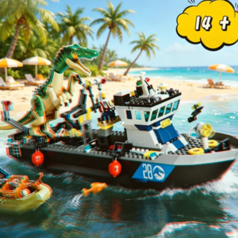 

2026 New Good Sales World Park Toys Boat Escape Floating Dinosaur Series Dinosaur Assembly Building Blocks Adults's Gifts