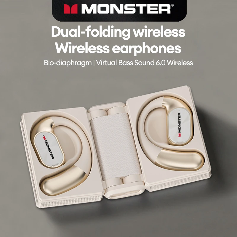 MONSTER AC530 سماعات لاسلكية مزدوجة قابلة للطي بلوتوث V6.0 توصيل العظام الأذن معلقة سماعات أذن تستخدم عند ممارسة الرياضة غير في الأذن مقاوم للماء