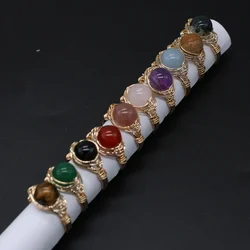 Natural Gems Stone Fashion Wire Wrapped Rings Reiki Healing Amethyst Agate Jade Tiger Eye Stone Resizable Ring Wedding Jewelry