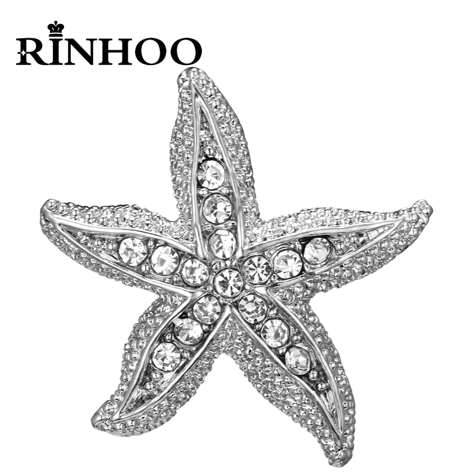 Rinhoo Silver Color Lovely Rhinestone Starfish Brooch For Women Small Animal Hedgehog Lizard Owl Clothes Lapel Pins Kids Jewelry