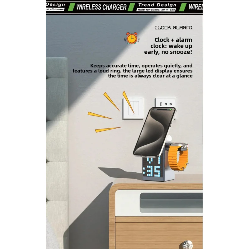 Six-in-one multi-functional magnetic Bluetooth speaker, alarm clock, wireless charger, Magsfe desktop phone stand, watch