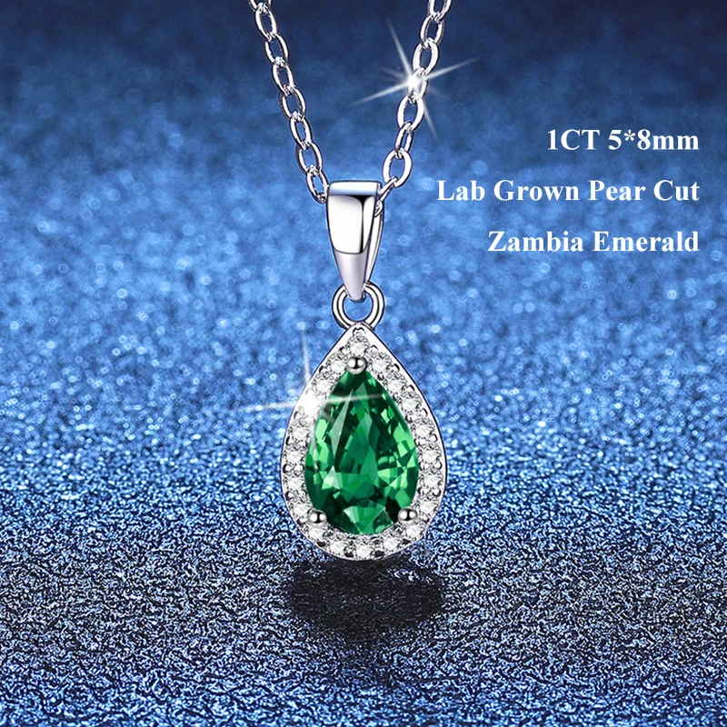 EWYA 1CT Pear Cut Ruby Sapphire Emerald Moissanite Gemstone Pendant Necklace for Woman 925 Silver Water Drop Diamond Neck Chain