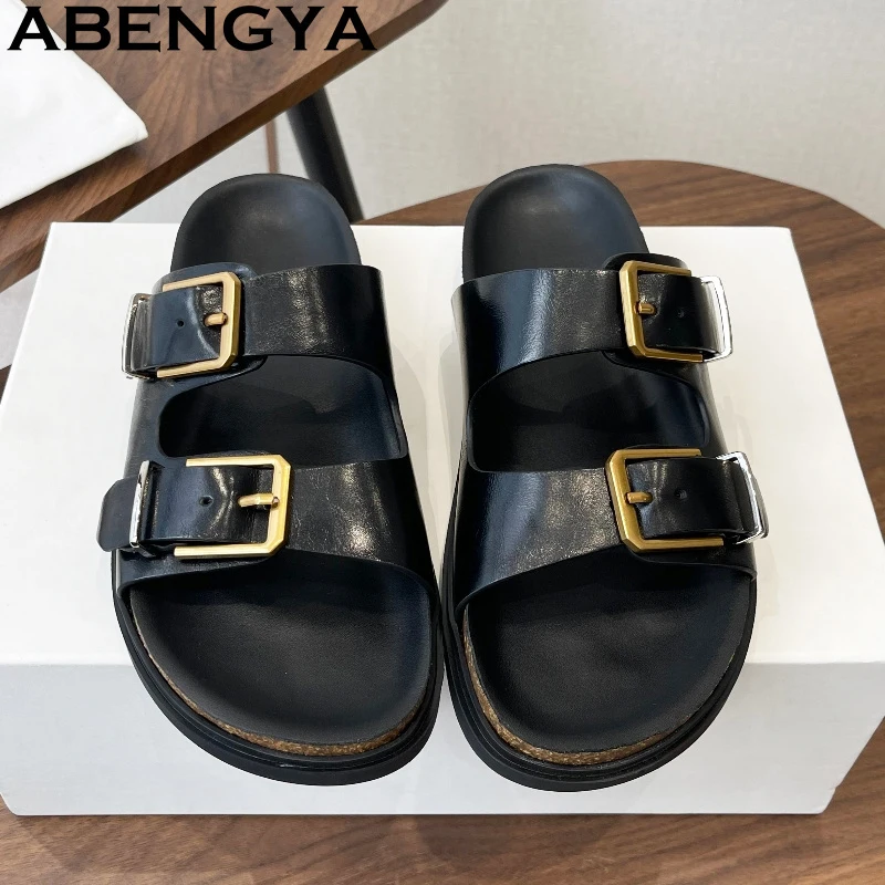 

Модные женские мюли с круглым вырезом и пряжкой, на толстой подошве, удобные летние повседневные шлепанцы в стиле панк