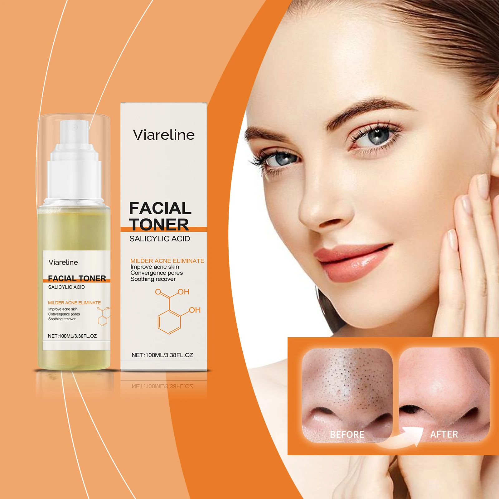 Tonique pour le visage à l'acide salicylique - Tonique pour le traitement de l'acné pour peaux grasses et problèmes
