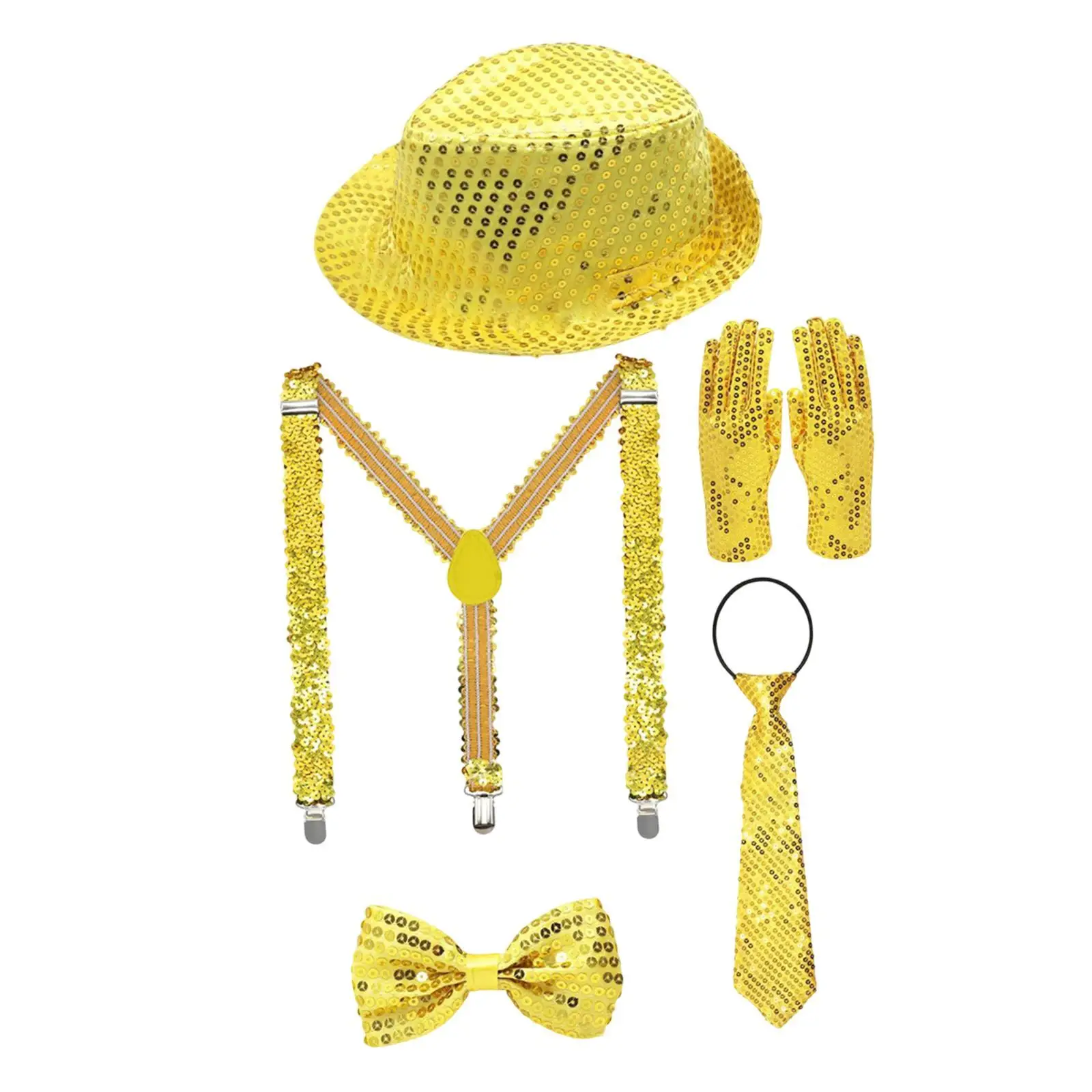 Top Hat Costume Set with Bow Tie with Necktie Suspender Jazz Hat for Festival Birthday Stage Performance Music Concerts Party