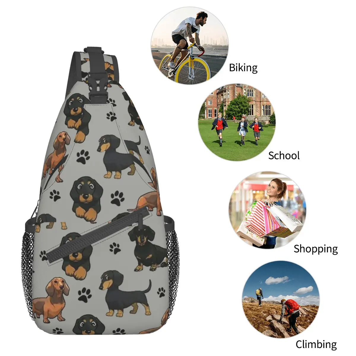 Cartoon crossbody sling bag para homens, cão dachshund, bolsa de peito sling wener salsicha mochila de ombro mochila para viagens, caminhadas, ciclismo pack