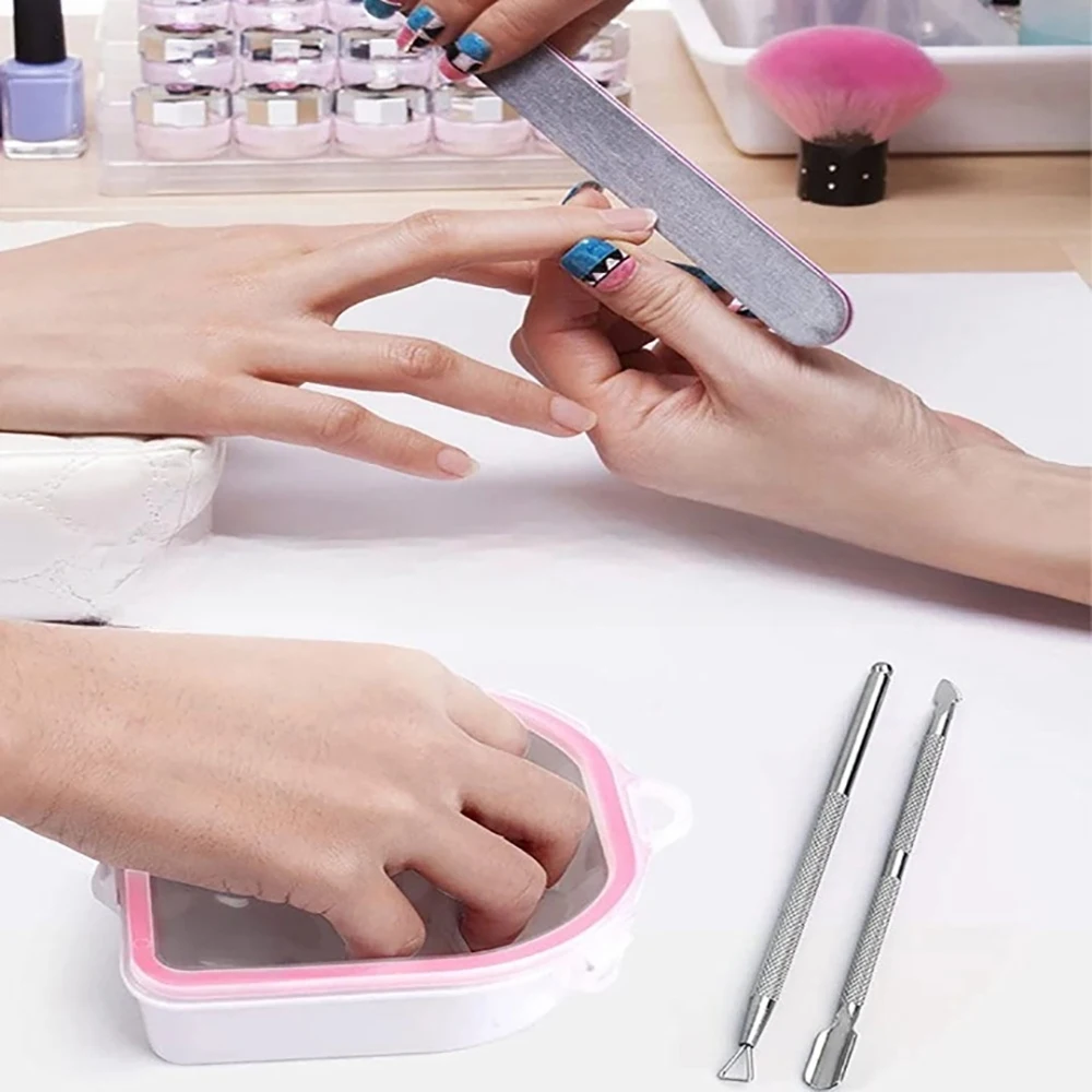 Cuenco para remojo de uñas de doble capa, cepillo de limpieza para manicura, lima de uñas y tira de pulido, juego de herramientas para manicura y manicura de 10 Uds.