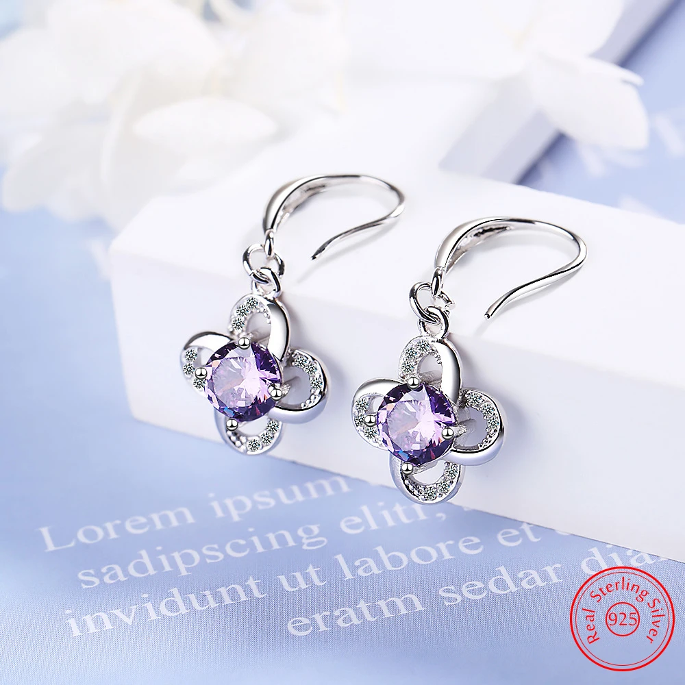 

Pure 925 Sterling Silver Jewelry Quality Crystal New Fashion Flower Drop Earrings For Women FQL25042