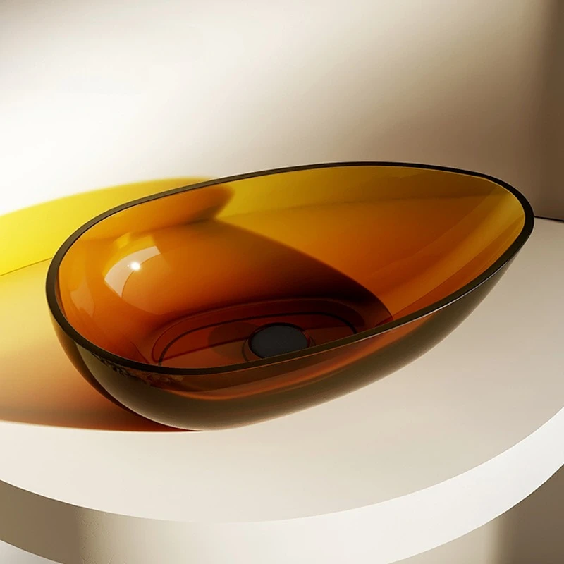 Transparante wastafel harskleur huishoudelijke kleine badkamer kunst wastafel