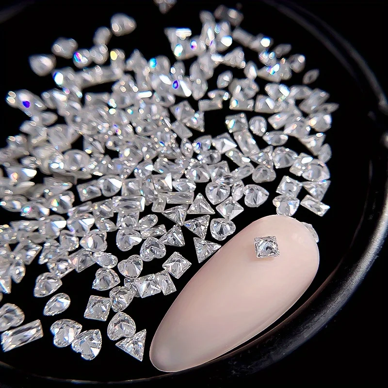 100PCS Shiny Zircon Nail Charms Mini Rhombus Nail Gems Flatback Nail Art Diamonds Craft Rhinestones Decorations Manicure