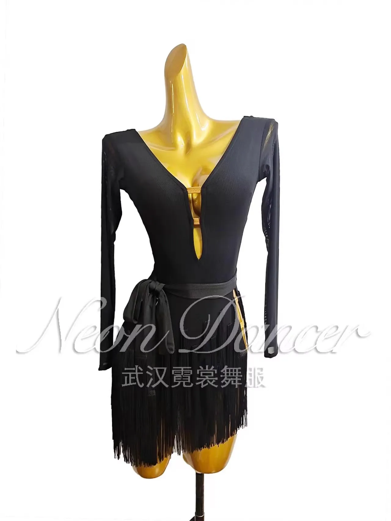 

Neon Dancer Professional Women's Latin Dance Clothing Latin Dance New Training Clothing Deep V Neck High Slit Dress
