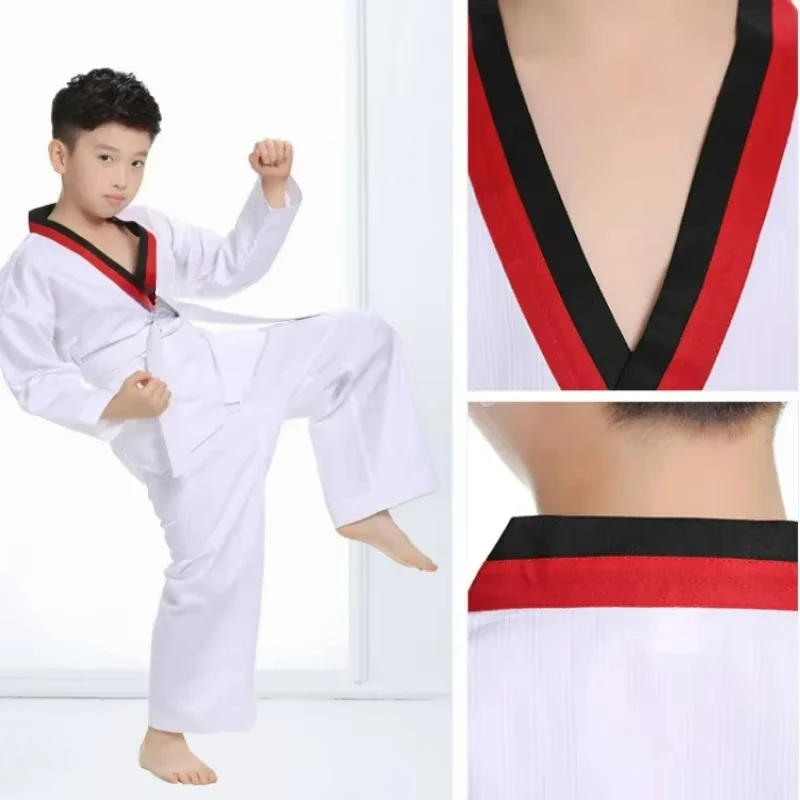 White Taekwondo Uniforms WTF Karate Judo Taekwondo Dobok Clothes Children Adult Unisex Long Sleeve TKD Clothing