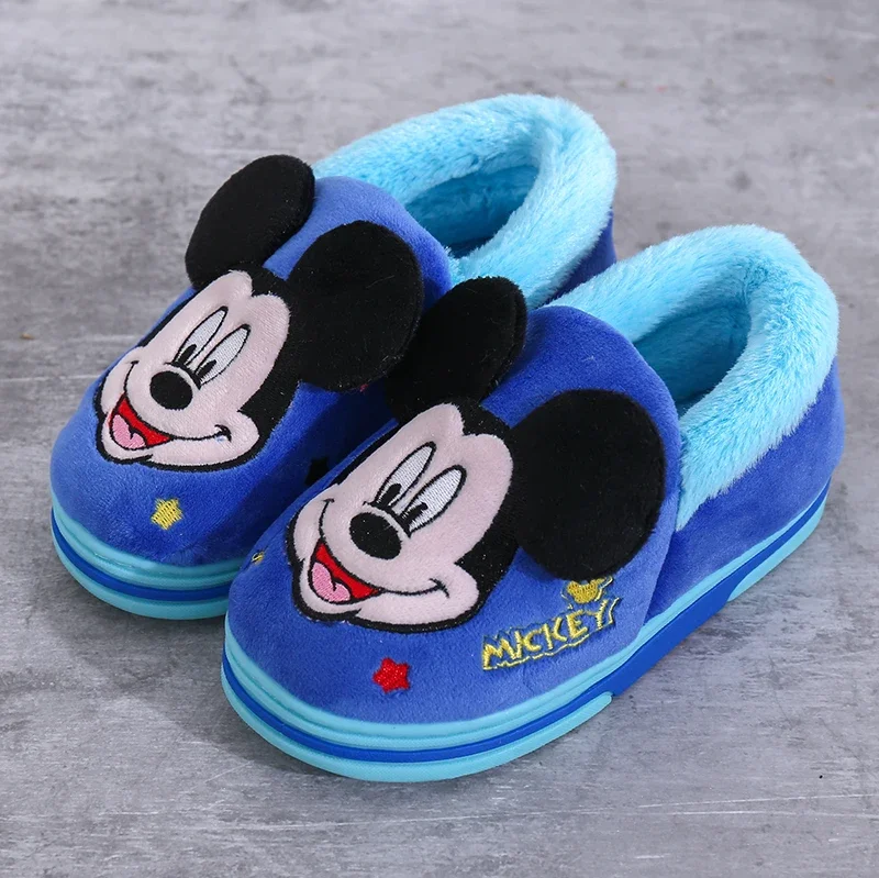 Disney Winter Boys and Girls Lovely Cotton Slippers Mickey mouse Bedroom Household Non slip Children\'s Warm Plush Slippers