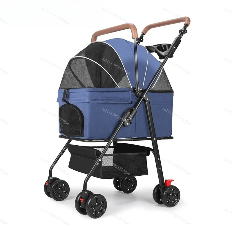 Three-in-one foldable pet cat and dog cart detachable pet cage sunshade canopy small and lightweight foldable teddy bear style