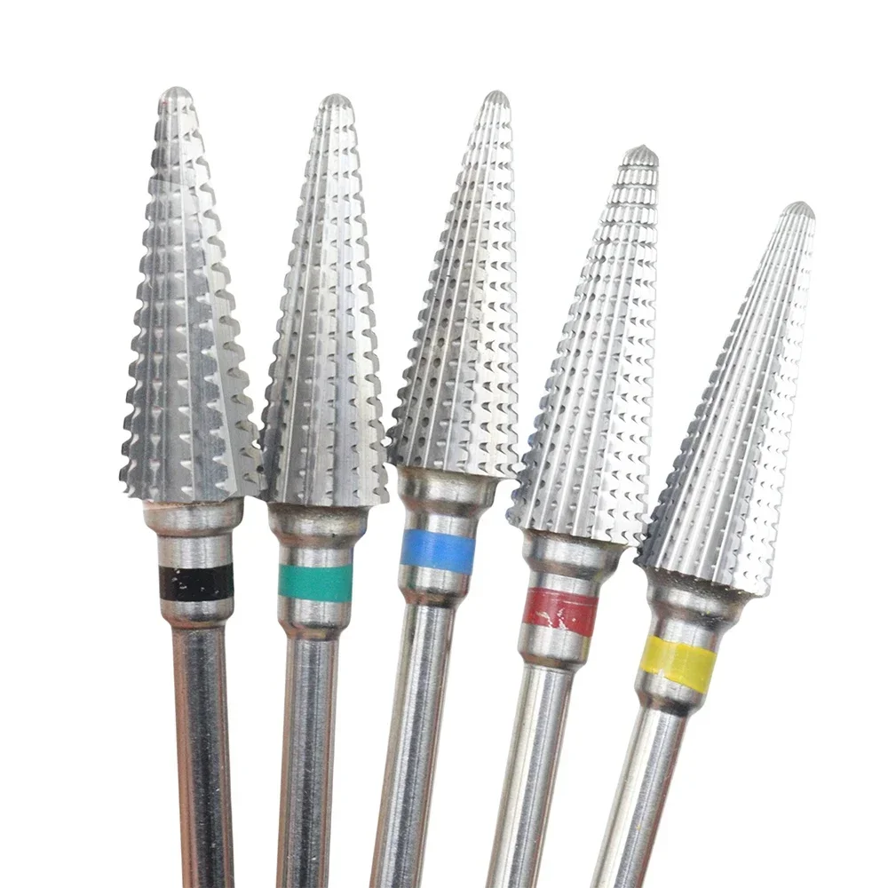 1pc 5-in-1 Carbide Professional Tungsten Steel Nail Drill Bit Gradient Teeth Design for Pre-treatment and Removal