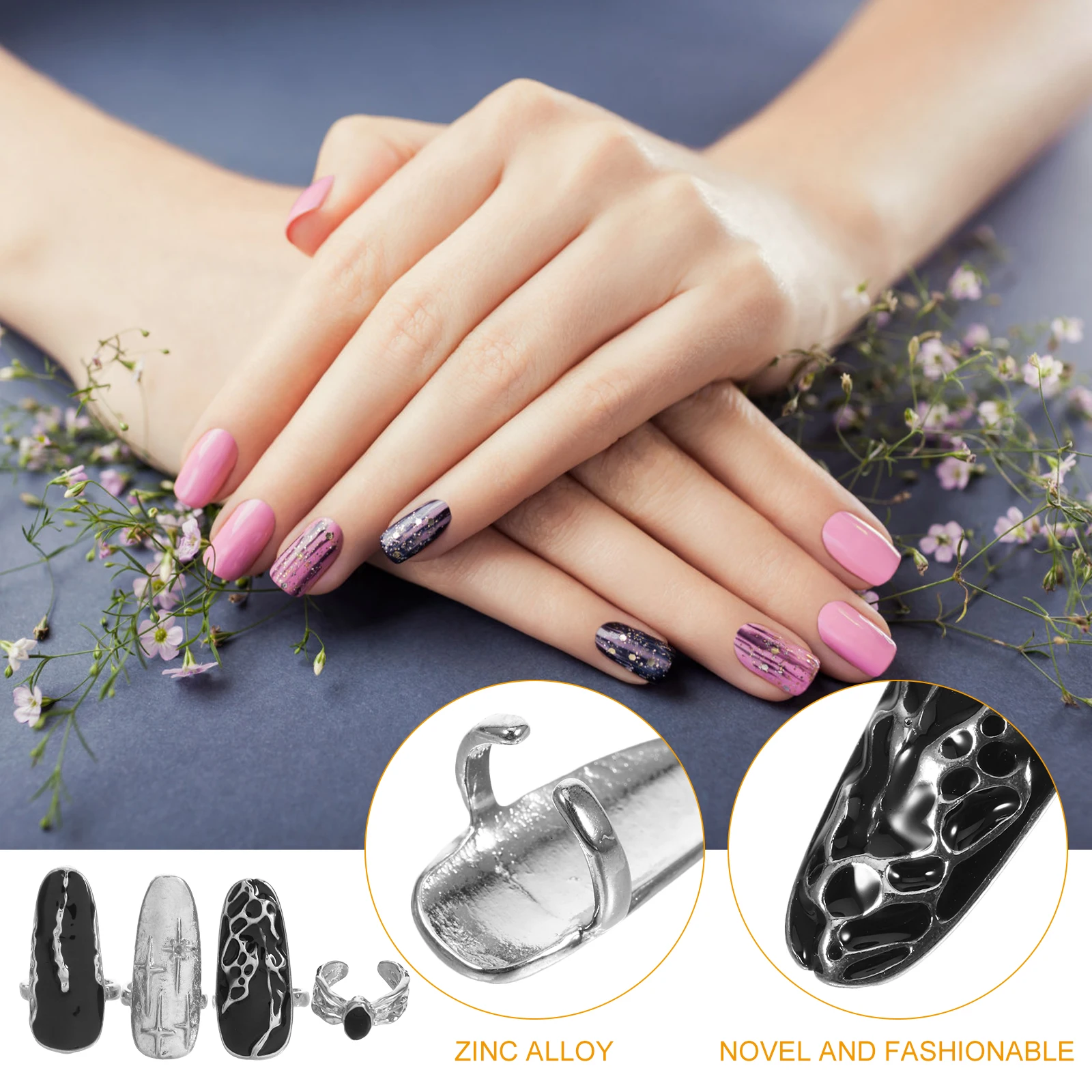 

2 комплекта ювелирных изделий, кольца на кончиках пальцев, регулируемое кольцо для ногтей в стиле панк, реквизит для вечеринки, нерегулярные аксессуары для дизайна ногтей для женщин, ретро