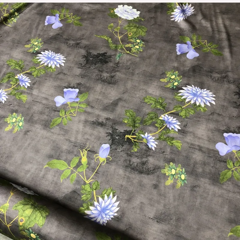 

Summer new 19momme elastic silk Satin 140cm wide flower picture cheongsam fabric