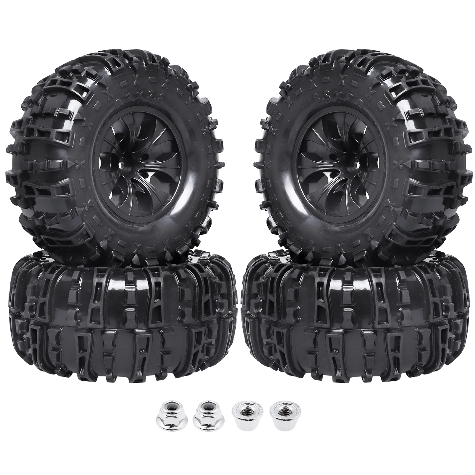 

HobbyPark Big 6.30" Height 12mm Hex Wheels and Tires 1/10 RC Truck fit Traxxas Hoss 4x4 VXL Redcat Volcano EPX S30, Non-Glued