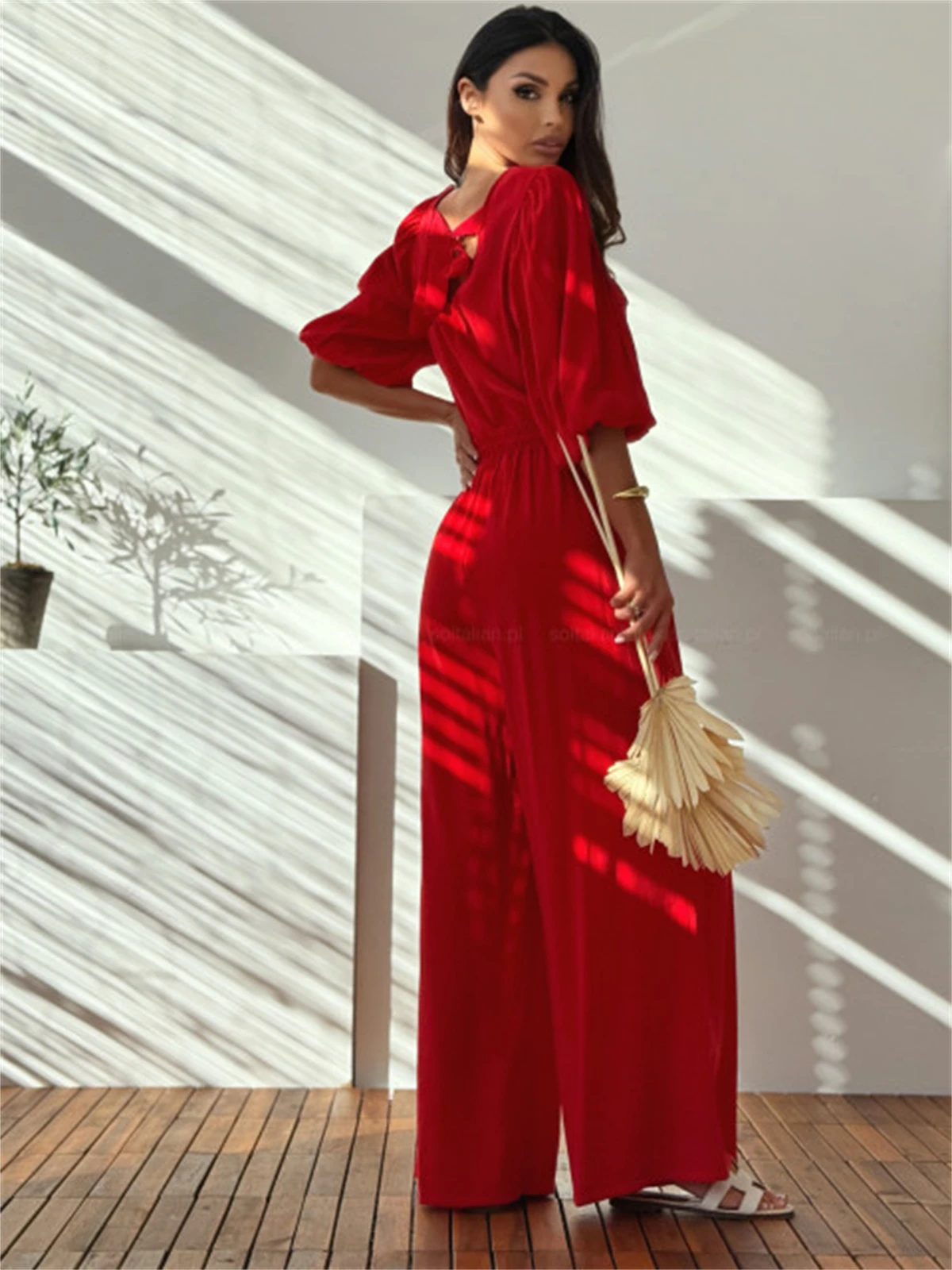 2025 New Women's Casual Set with Loose Fit Lightweight Solid Color Simple Design and Bow on Back