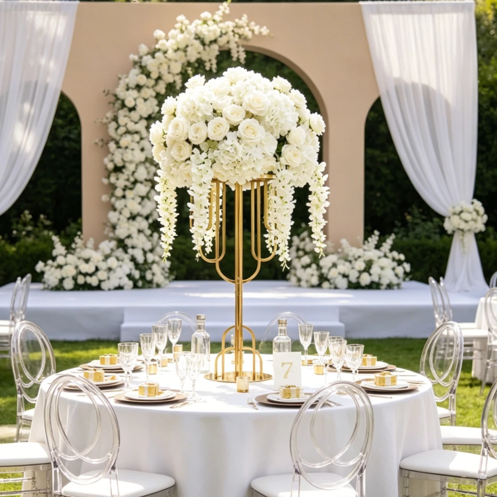 80/90/100cm  4-10pcs  New Design Gold Arch Metal Flower Stand Large Flower Rack Table Centerpiece for Wedding Decoration