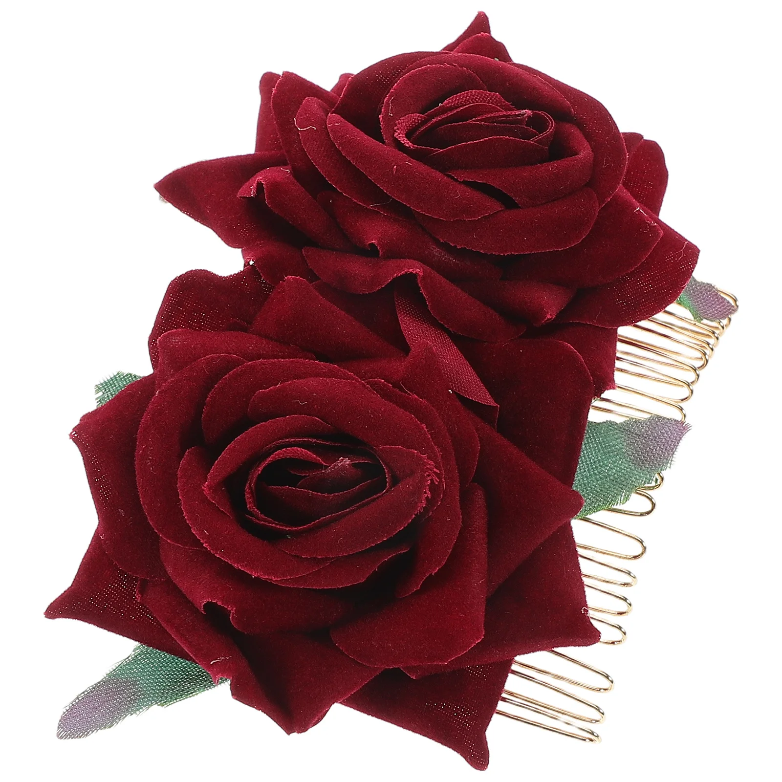 

Floral Hair Comb Rose Flower Accessory Wine Red Elegant Bride Headpiece for Wedding Tropical Party Pool Party Use