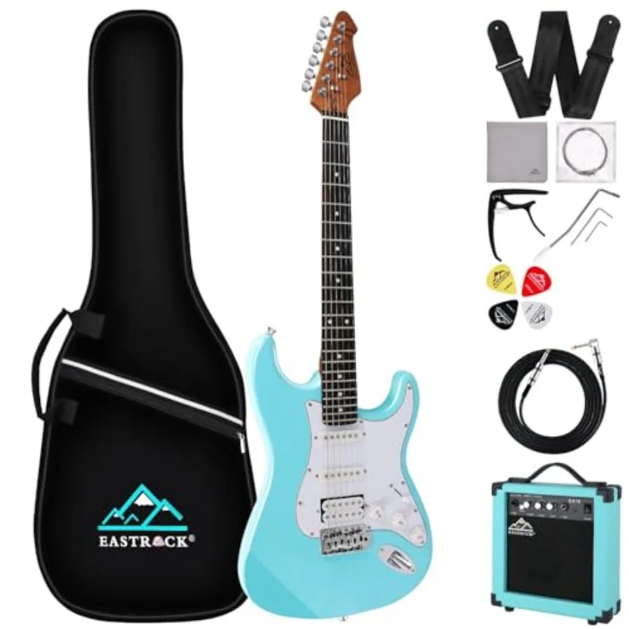 

Electric Guitar 39 inch Full Size Beginner Starter Kit with 10w Amp All Accessories Strings Picks Tremolo Bar Strap and Case Ba