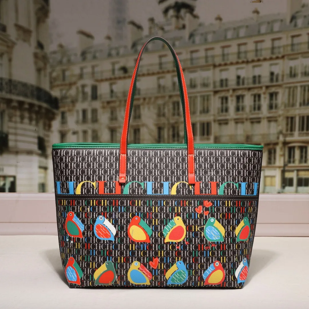 

CHILIN CH HENA Large Capacity Women's Portable Shopping Bag Metal Zipper Letter Logo Color Travel Portable One Shoulder