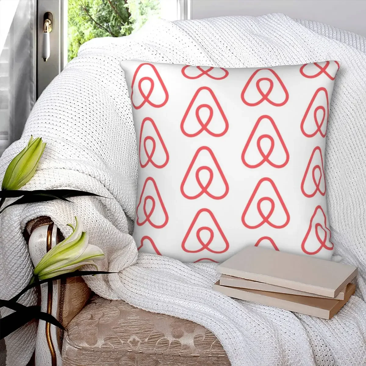 Airbnb Logo And Pattern Pillowcase Polyester   Printed Zip Decor Pillow Case Bed Cushion Cover Wholesale