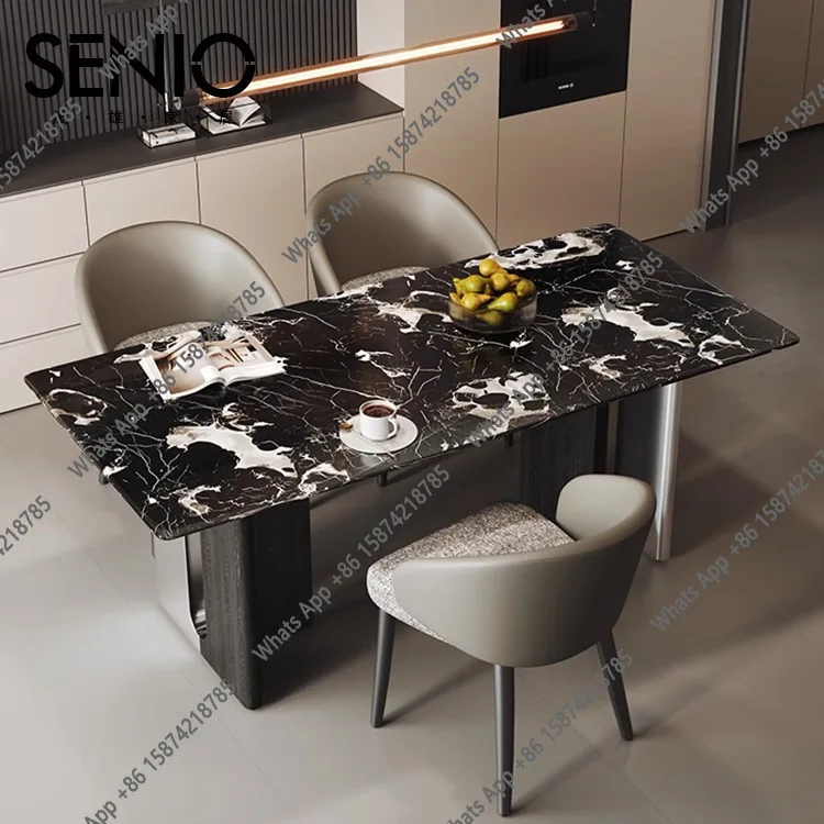 Light luxury marble dining table Small apartment dining table and chair combination Household luxury stone pattern Black rose It