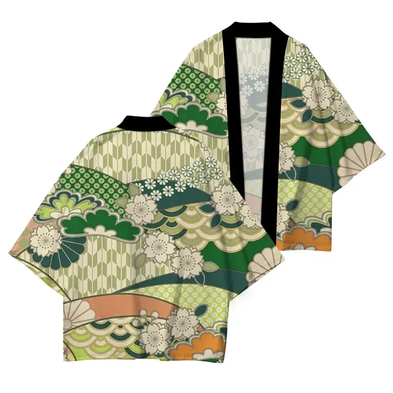 Japanese Traditional Clothing High Quality Casual Loose Kimono Wave Red Sun Pattern Printed Summer UV Protection Kimono S-5XL
