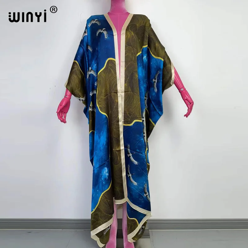 WINYI-kimono europeo para mujer, cárdigan de manga larga para cóctel, sexy, bohemio, para playa, para vacaciones africanas, 2022