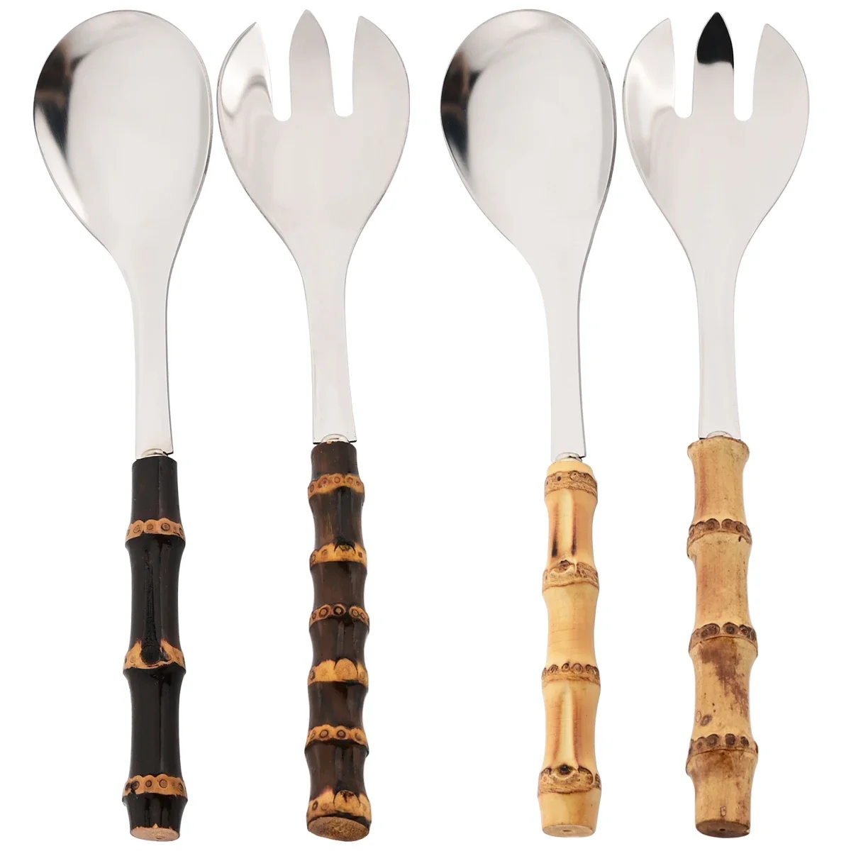 2/4pcs Bamboo Handle Dinnerware Set Salad Fork Spoon Cutlery Set Mirror Stainless Steel Flatware Western Home Kitchen Tableware