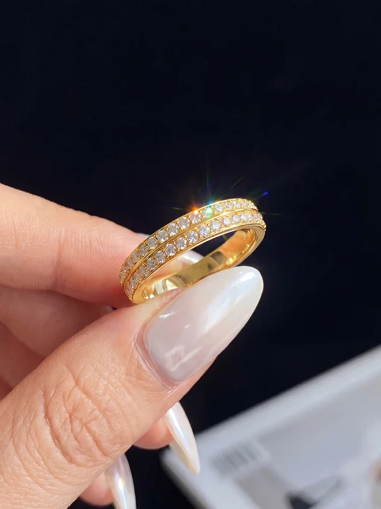 Echte schlichte Doppel-Moissanit-Diamantringe mit Zertifikat für Damen, Jahrestag, Alltag, Party, 925er Sterlingsilber, edler Schmuck – Detail 1