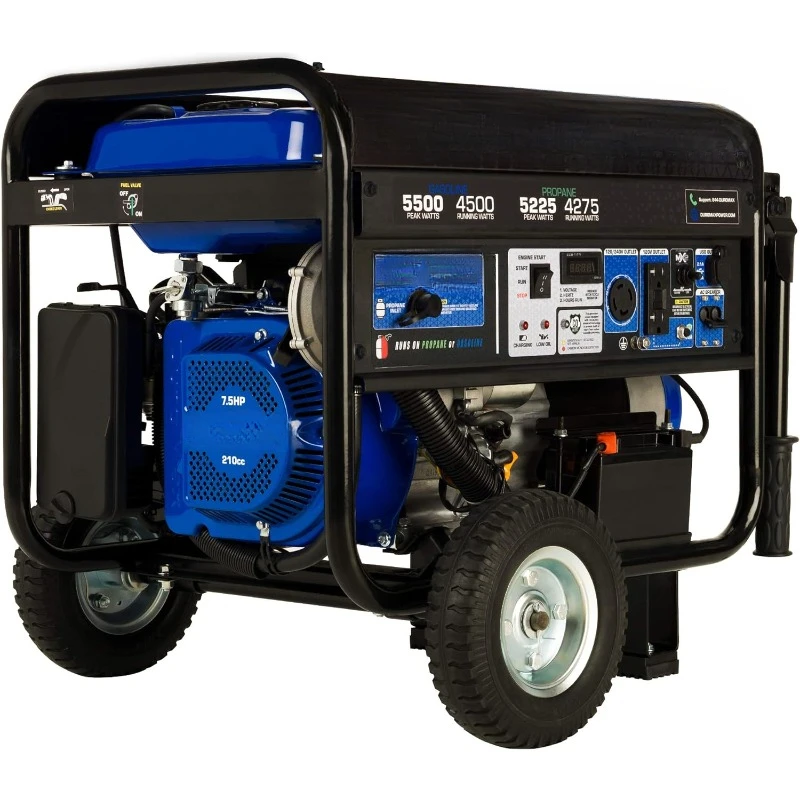 

Dual Fuel Portable Generator-5500 Watt Gas or Propane Powered Electric Start w/CO Alert, 50 State Approved, Blue