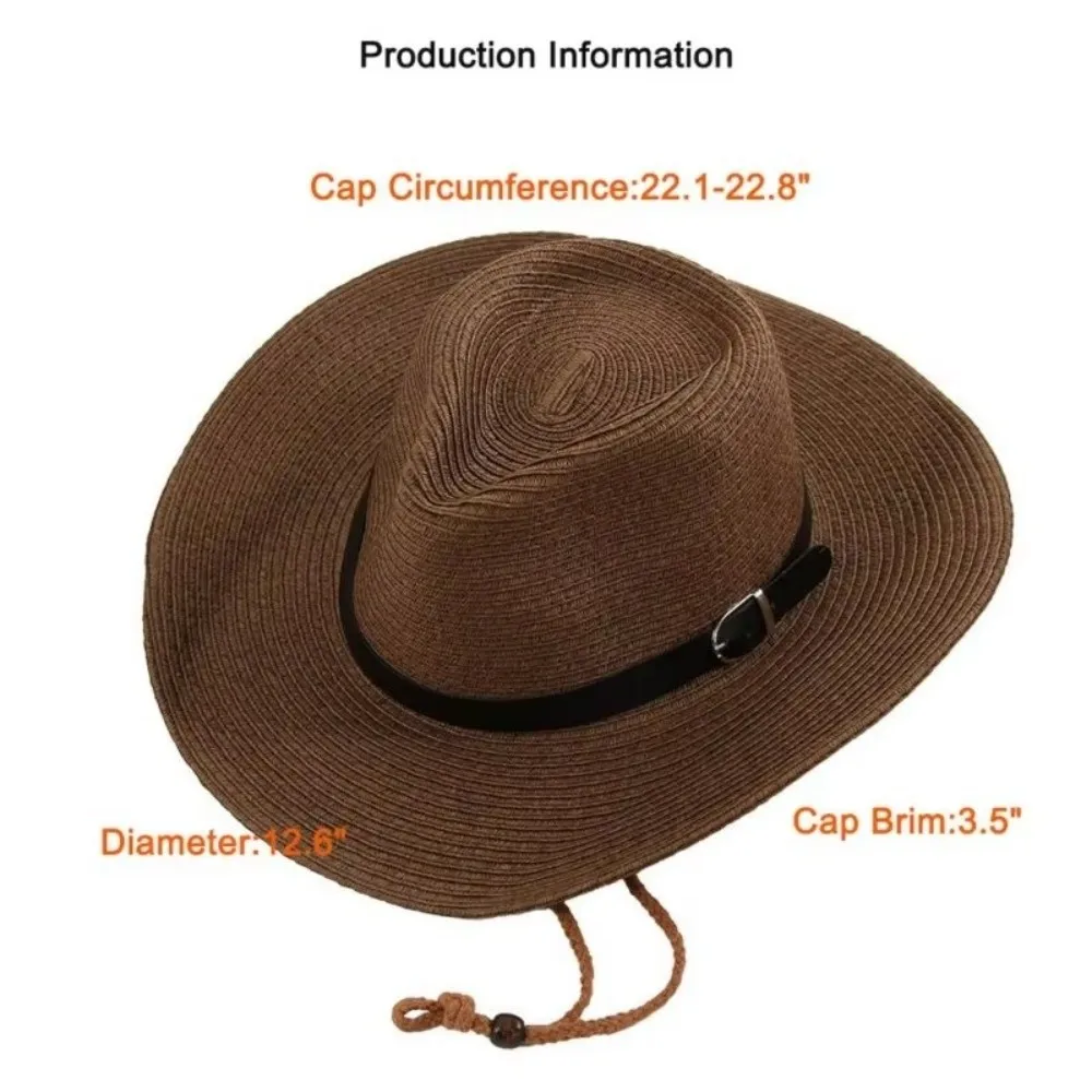 

Fashion UV Protection Western Cowboy Hat Wide Brim Breathable Straw Cap Casual Travel Jazz Hat Summer Travel