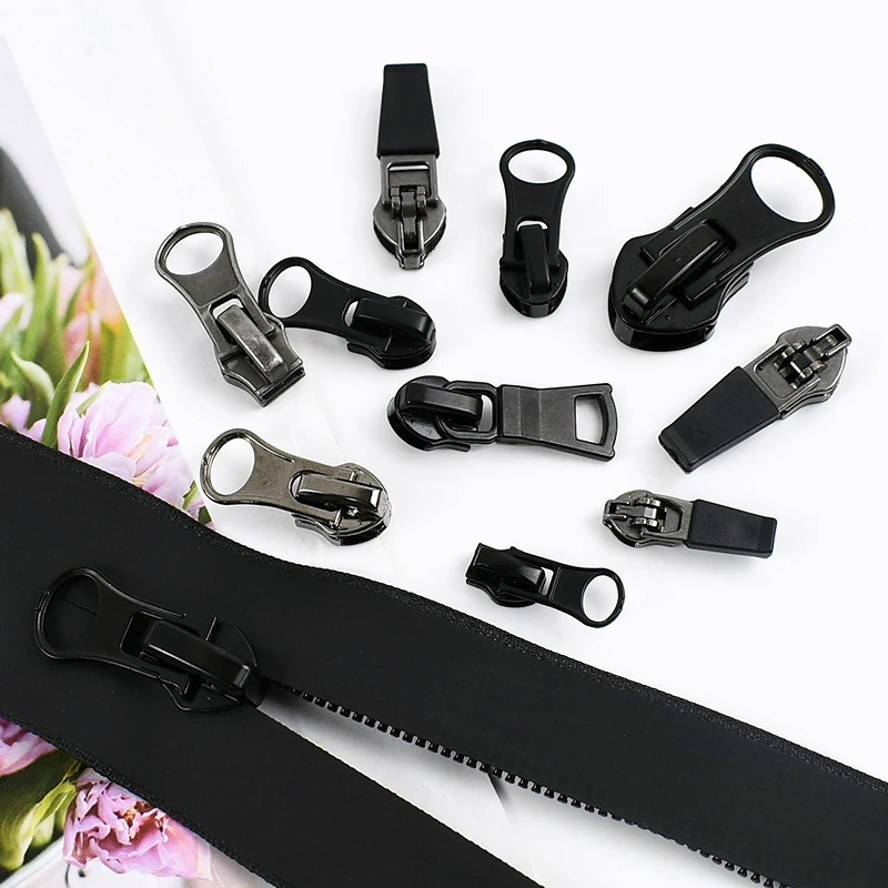 5-30 unidades 3 #   5 #   8 # 10 #   Controle deslizante de zíper invertido para nylon, kit de reparo de cabeça de extrator de zíper invisível à prova d'água, acessórios de costura diy