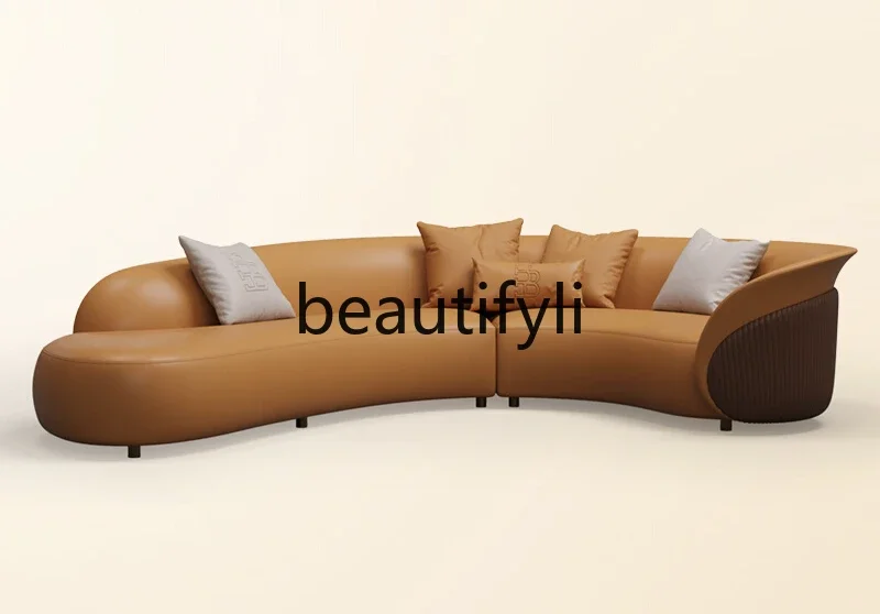 Minimalist light luxury, high-end large flat-layer corner leather sofa Italian large L-position sofa